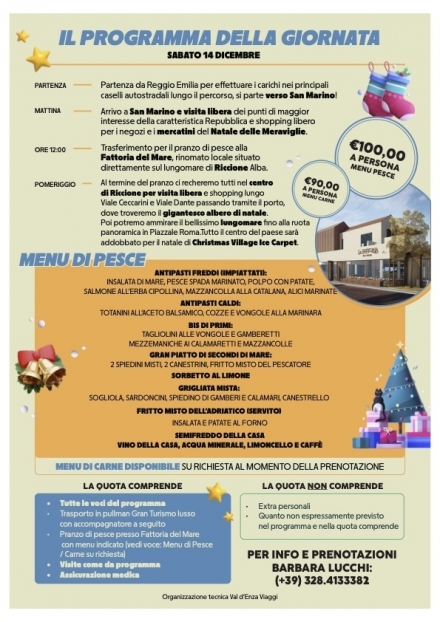 MERCATINI DI NATALE SAN MARINO - RICCIONE SABATO 13 DICEMBRE 2025 - BARBARALUCCHI - MASSIMOVENTURI
